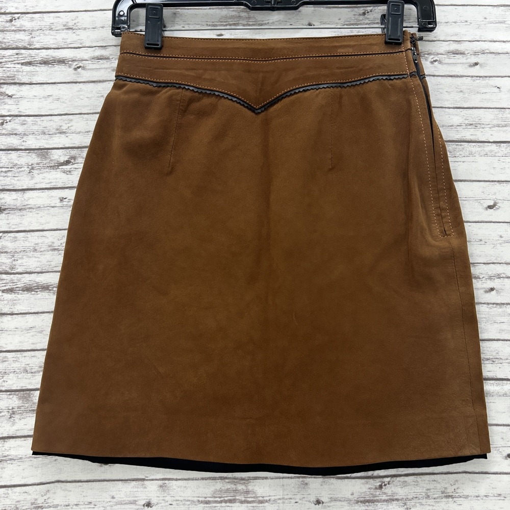Marco Valentino Leather Skirt Made In Italy Women Brown Lined Size IT 36/ US 24"